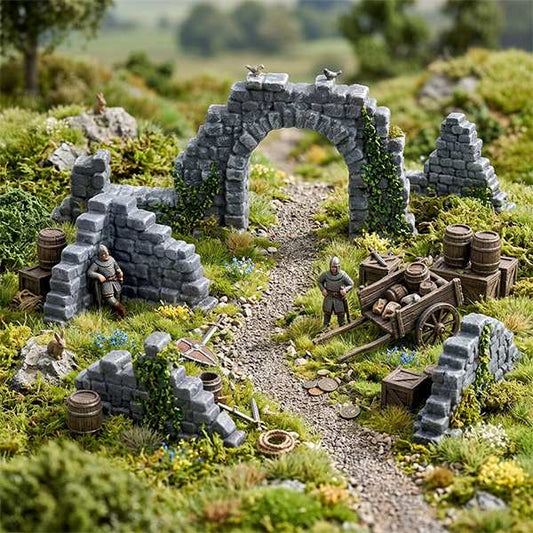 Ruined Stone Wall & Archway Set for 28mm Terrain Scenery