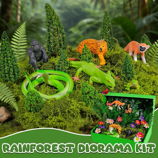 57 Pcs Rainforest Diorama Kit – Jungle Animals & Trees Set