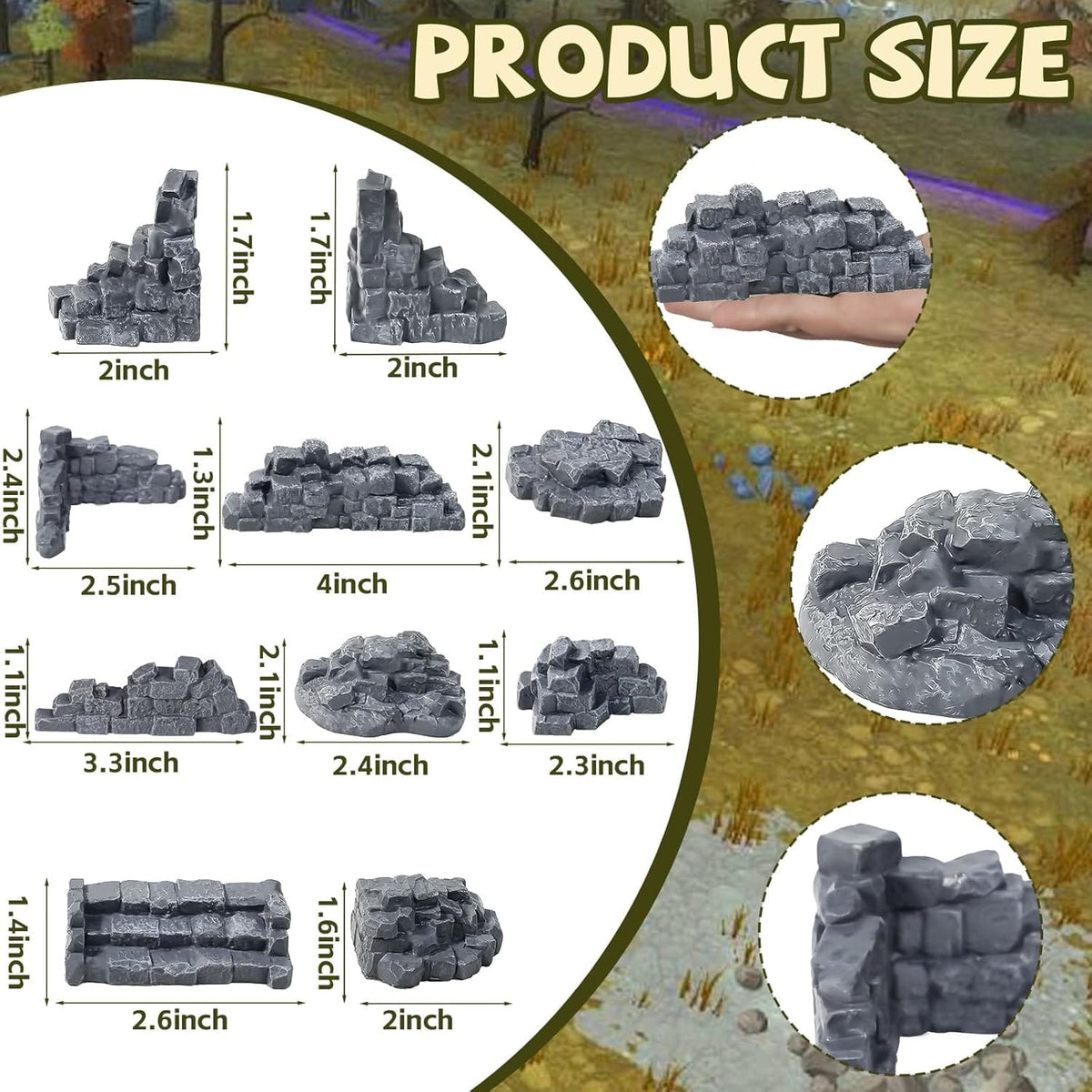 Ruins Scatter Terrain Set | Low Stone Walls for Wargaming, Dioramas & Tabletop Scenery