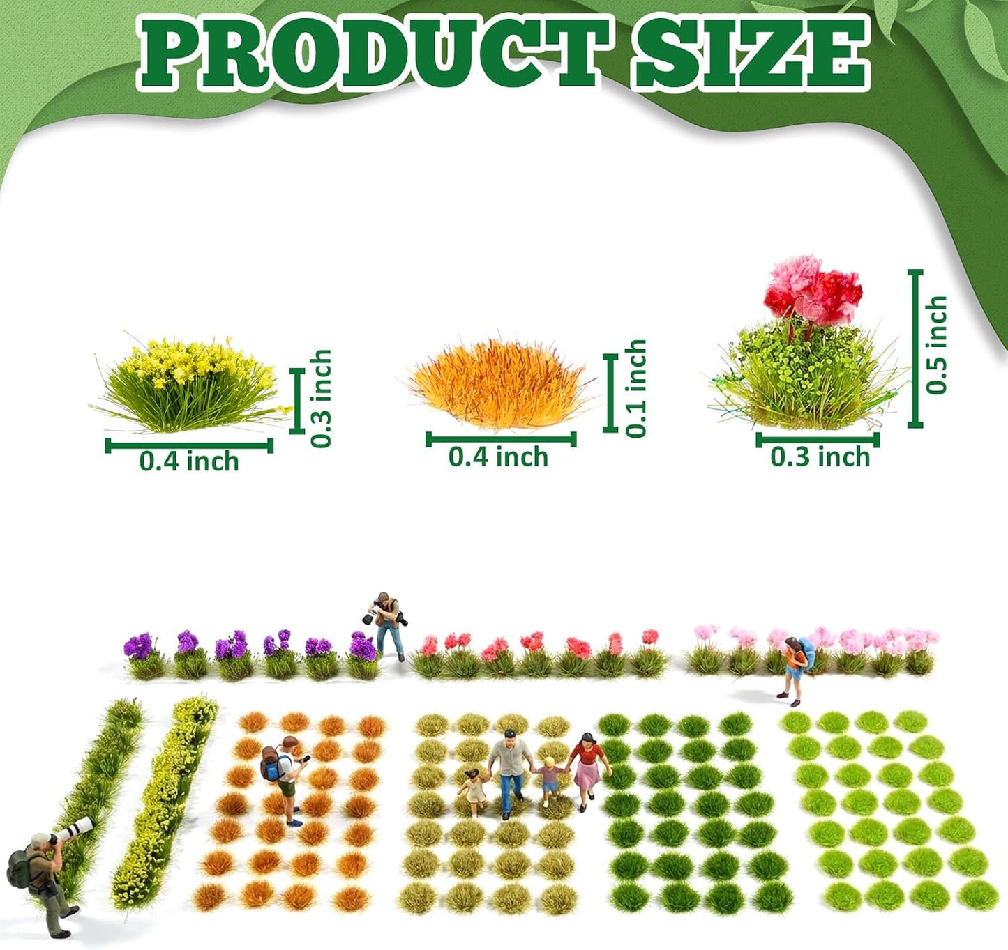 175PCS Static Grass Tufts with Colorful Flower Clusters