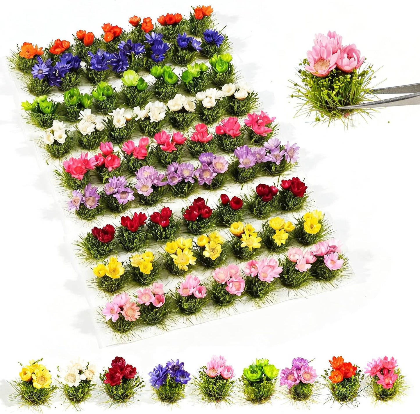63 Pcs Colorful Flower Cluster Static Grass Tufts