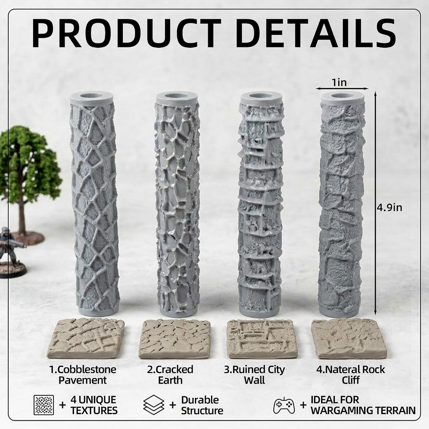 4 Pcs Terrain Texture Roller Set Polymer Clay Texture Roller