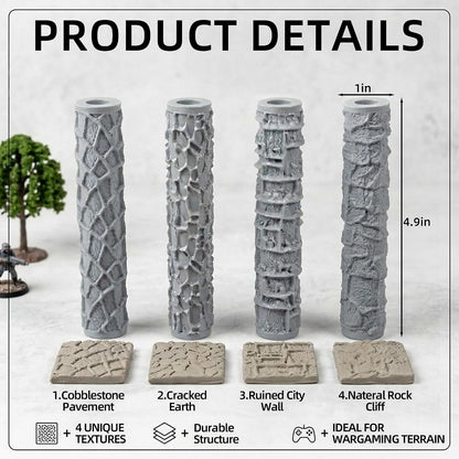 4 Pcs Terrain Texture Roller Set Polymer Clay Texture Roller