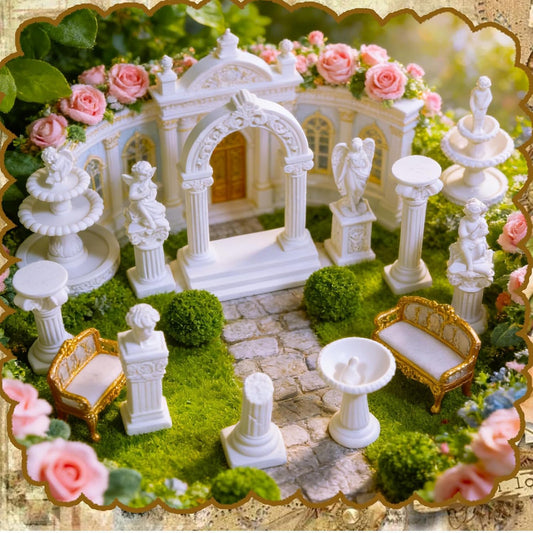 11 Pcs White Resin Greek Statues & Fountain Set for Diorama