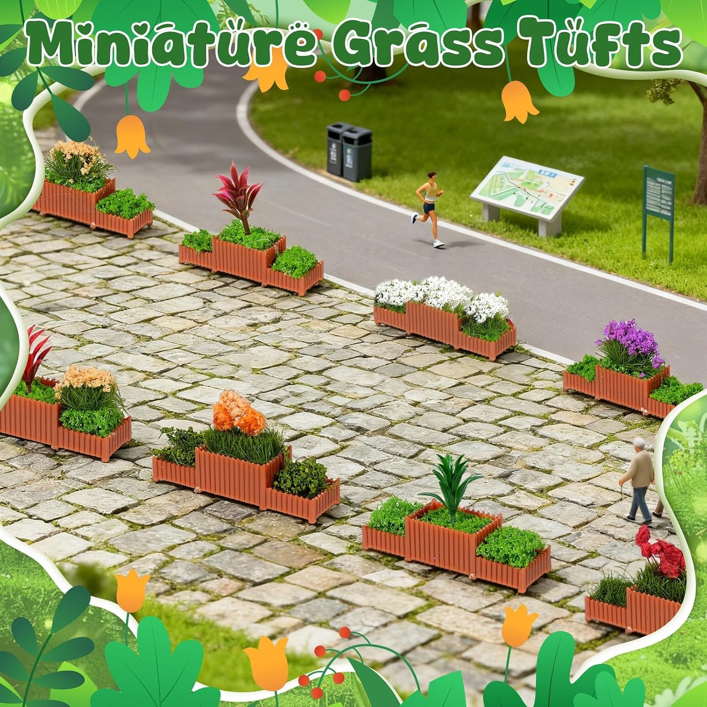 15 Pcs Mixed-Color Miniature Flower Beds for Model Scenery