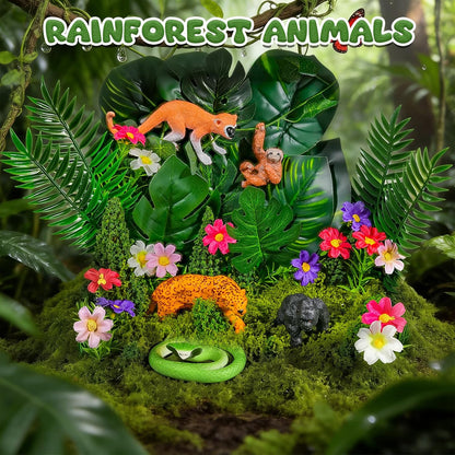 57 Pcs Rainforest Diorama Kit – Jungle Animals & Trees Set