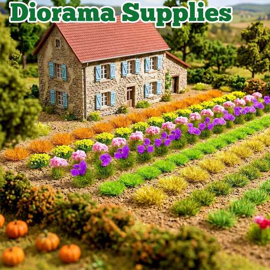 175PCS Static Grass Tufts with Colorful Flower Clusters