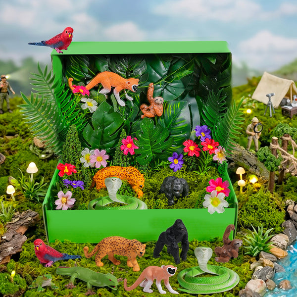 57 Pcs Rainforest Diorama Kit – Jungle Animals & Trees Set