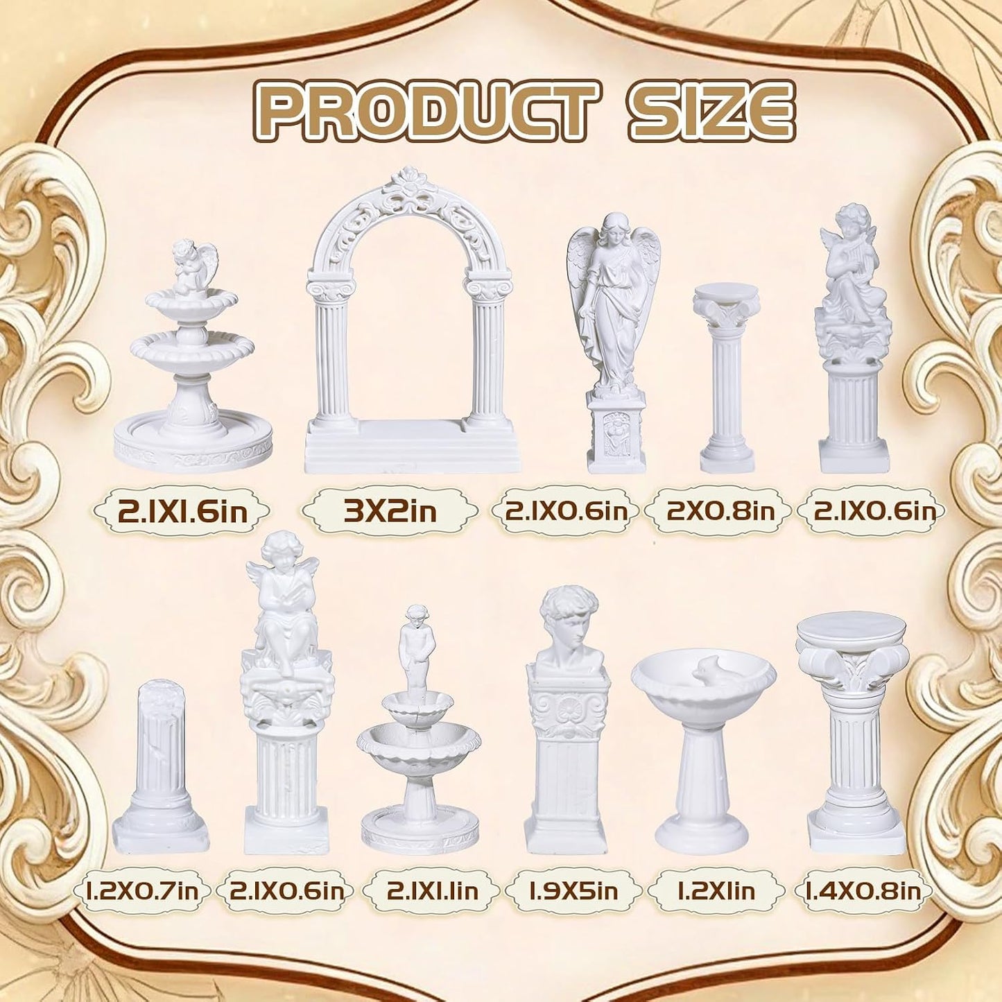 11 Pcs White Resin Greek Statues & Fountain Set for Diorama