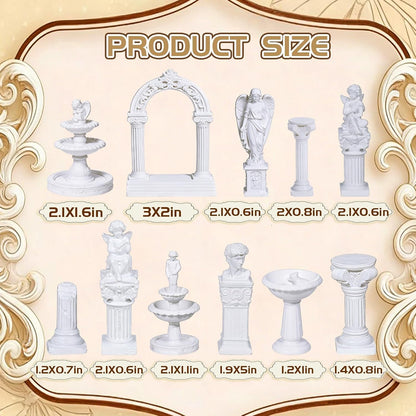 11 Pcs White Resin Greek Statues & Fountain Set for Diorama