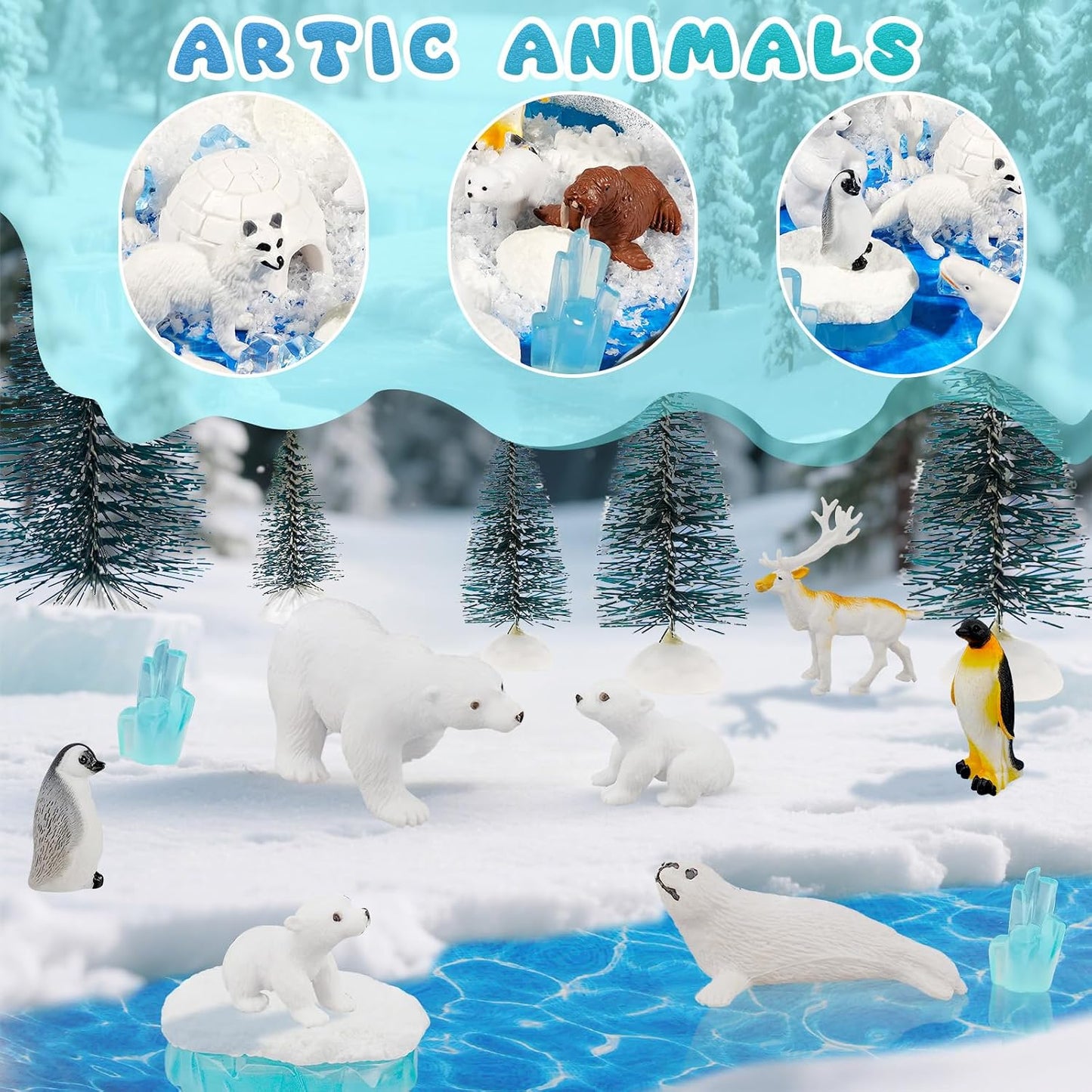 46 Pcs Arctic Animals Figurine Set