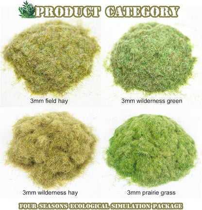 4 Pack Static Grass Flock (3mm) - Mixed Colors