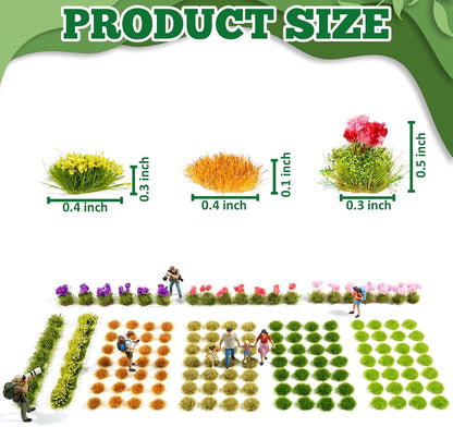 175PCS Static Grass Tufts with Colorful Flower Clusters
