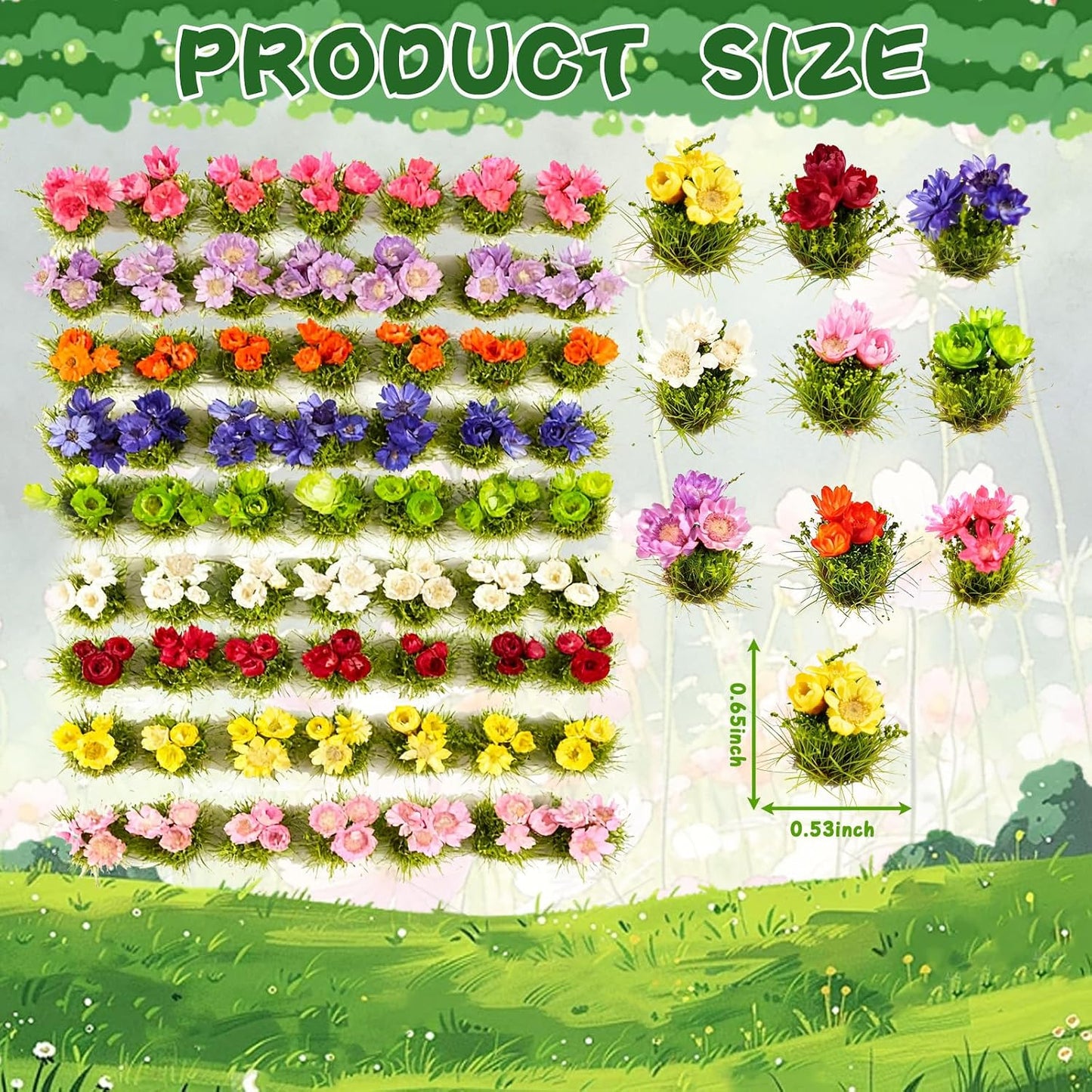 63 Pcs Colorful Flower Cluster Static Grass Tufts