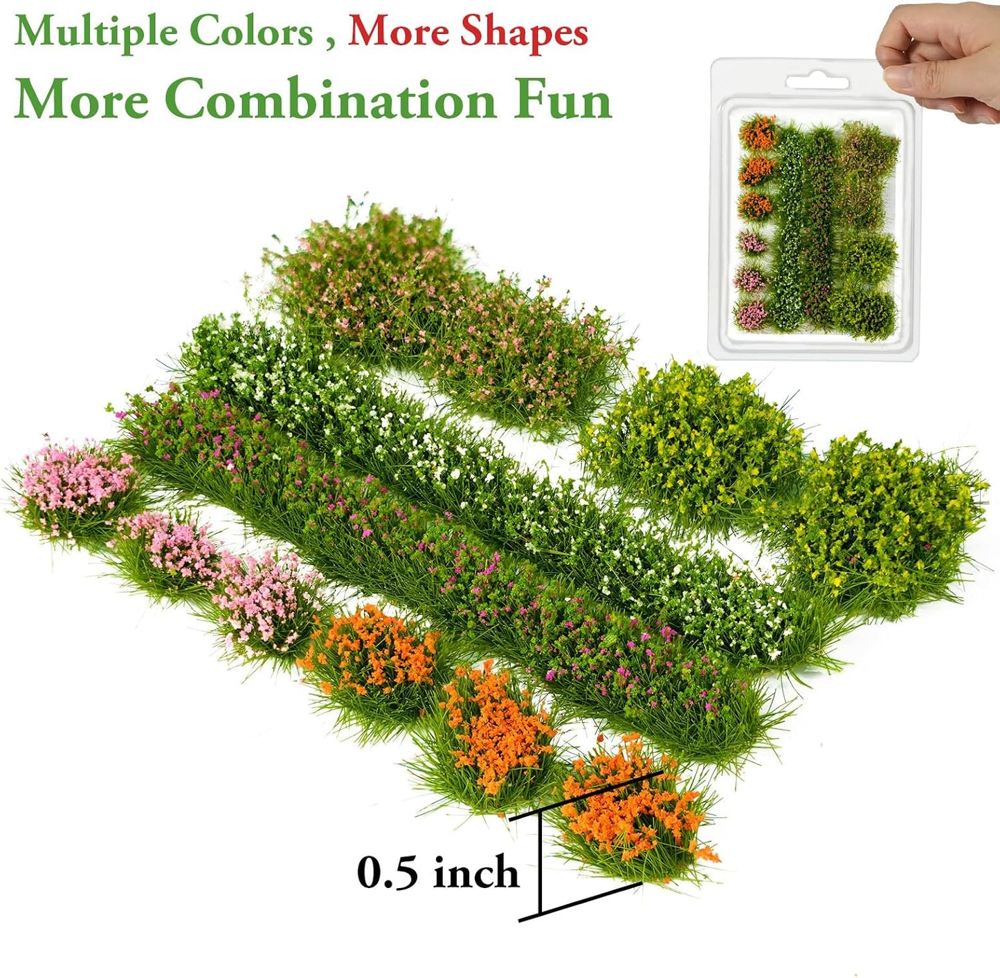 12 Pcs Colorful Flower Cluster Static Grass Tufts (Orange Pink)