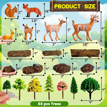 68 Pcs Trees & Forest Animals Set, HO Scale 1.1-4"