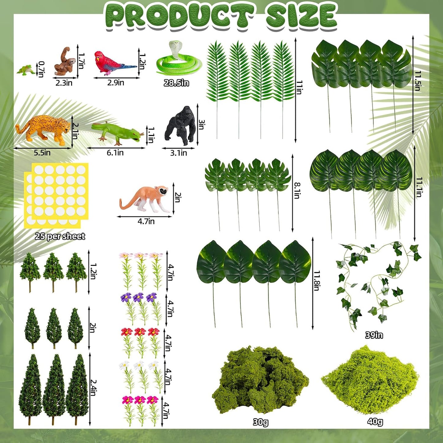57 Pcs Rainforest Diorama Kit – Jungle Animals & Trees Set