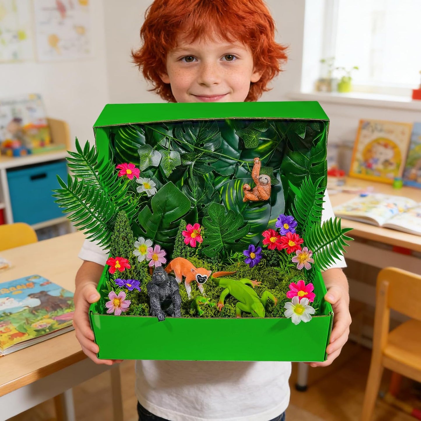 57 Pcs Rainforest Diorama Kit – Jungle Animals & Trees Set