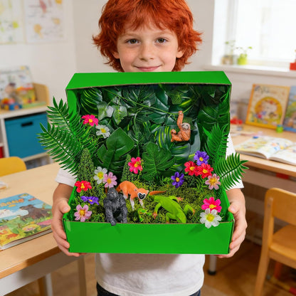 57 Pcs Rainforest Diorama Kit – Jungle Animals & Trees Set