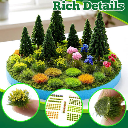 175PCS Static Grass Tufts with Colorful Flower Clusters