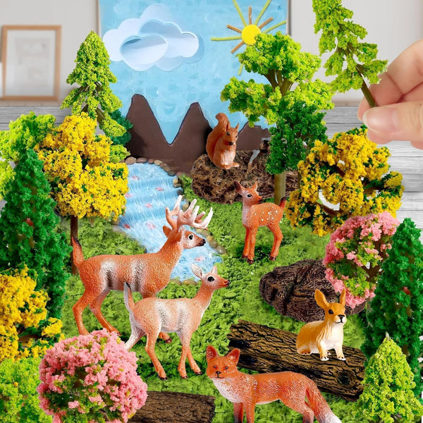 68 Pcs Trees & Forest Animals Set, HO Scale 1.1-4"