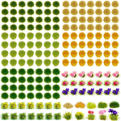 175PCS Static Grass Tufts with Colorful Flower Clusters