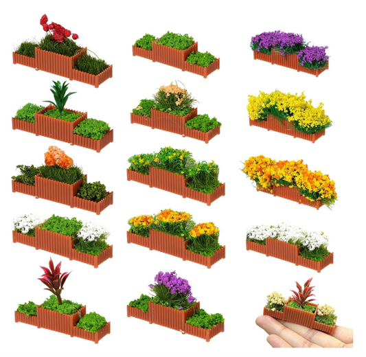 15 Pcs Mixed-Color Miniature Flower Beds for Model Scenery